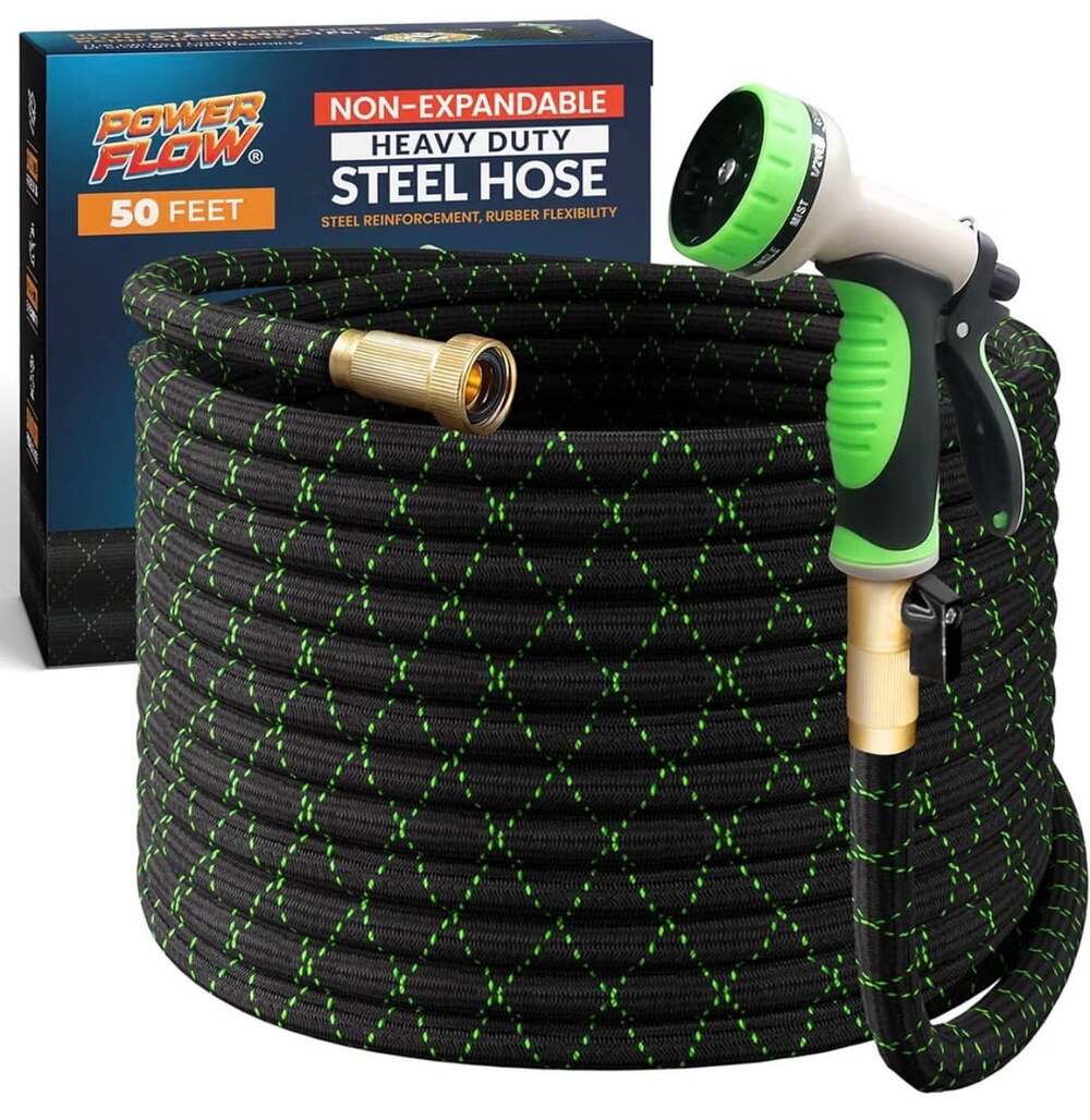Garden Hose, NON-EXPANDABLE 50 Feet Premium Quality Stainless Steel Metal Water